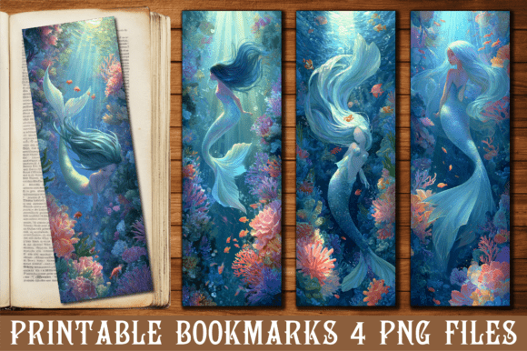 Blue Mermaid Coral Reef Fantasy Bookmark