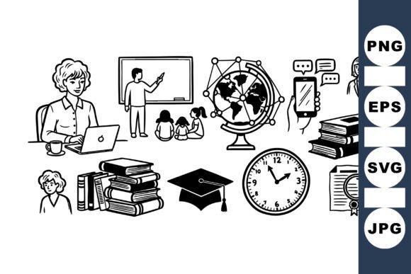 Educational Vector Icon Set for Embroidery