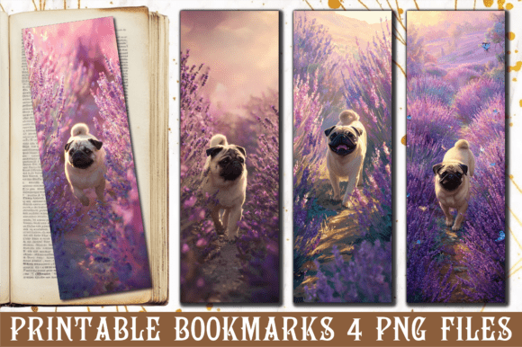 Pug Dog Lavender Field Bookmark: A Charming Design