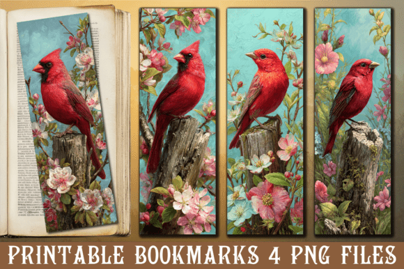 Red Cardinal Floral Scene PNG Bookmark