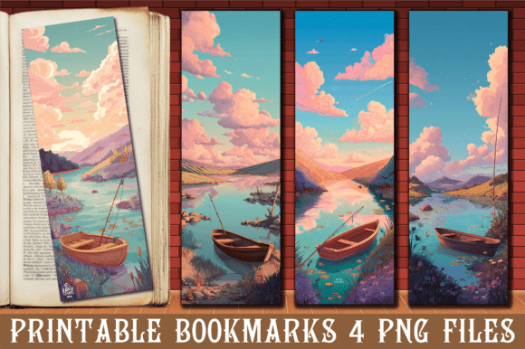 Retro Aesthetic Lake Boat Art Bookmark